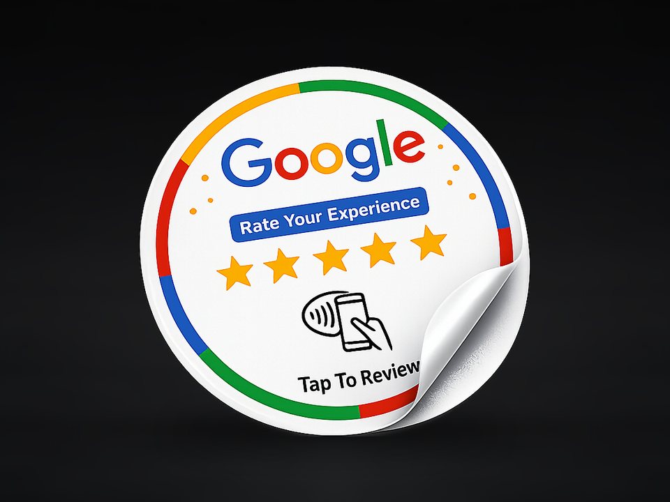 The Sticker — round NFC review sticker with peel-off backing
